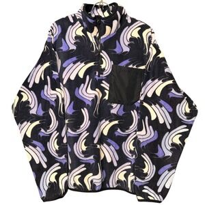 4th Dimension Mens Fleece Quarter Zip Pullover Large Purple Black Swirl Abstract